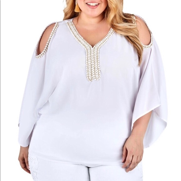 Ashley Stewart Tops - Ashley Stewart Braided Gold Trim Cold-Shoulder Top